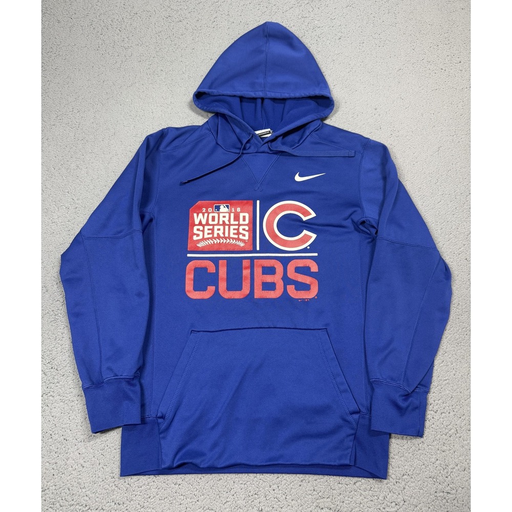 Nike Chicago Cubs World Series Hoodie Mens Small Blue MLB Baseball Therma Fit